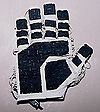 This is a figure of the improved Sensor Glove. This figure shows a glove with sheet-state pressure sensors on its surface. Next sentence is a title of this figure.