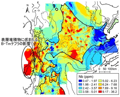北海道の陸・海域ニオブ地球化学図
