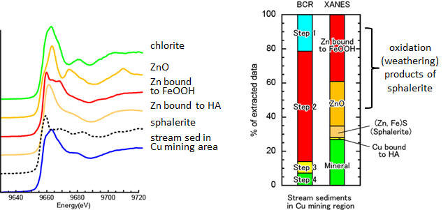 BCR and XANES speciation results of Zn in sediments