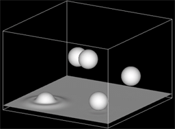 3D free-falling drops merging into a liquid film on solid wall.