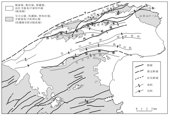 「珠洲岬，能登飯田及び宝立山」地域の地質構造 (説明書の第47図)