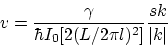 \begin{displaymath}
v={\gamma \over \hbar I_0[2(L/2\pi l)^2]}{sk \over \vert k\vert}
\end{displaymath}