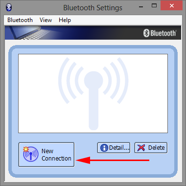This figure shows pushing New Connection button on the Bluetooth Settings window.