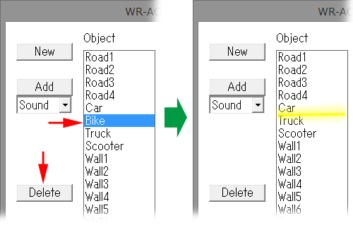 This figure shows that the object is selected and the Delete button is pushed. After pushing, the selected object will be deleted.