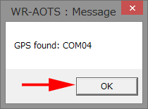 This figure shows pushing OK button on the message window saying : GPS found : COM**.