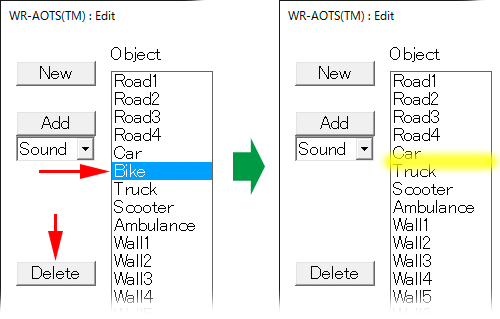 This figure shows that the object is selected and the Delete button is pushed. After pushing, the selected object will be deleted.