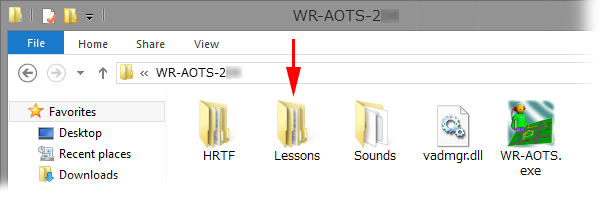 This figure shows the location of the Lessons folder of the WR-AOTS-209 folder.
