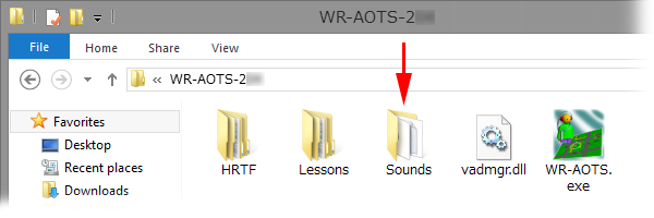 This figure shows the location of the Sounds folder of the WR-AOTS-209 folder.